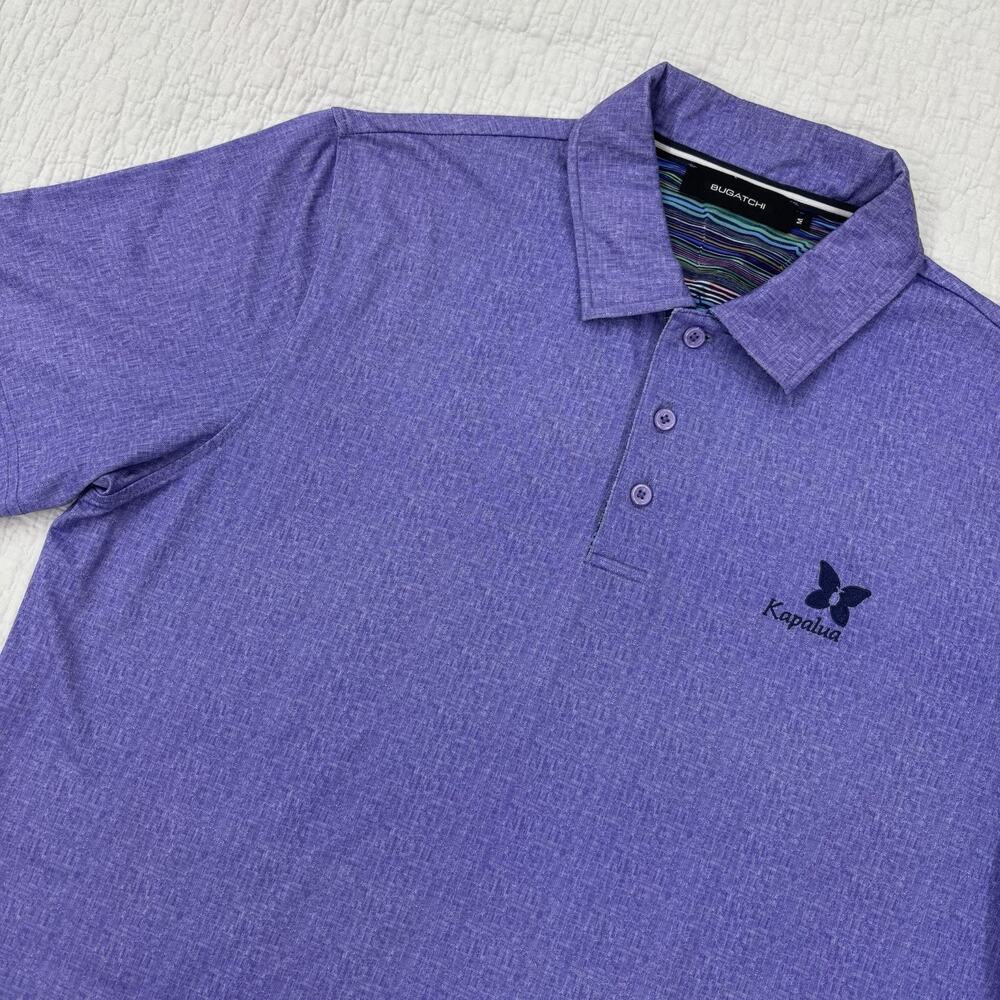 Bugatchi Polo Shirt Mens Medium Kapalua Hawaii Purple Hypnotic Pattern